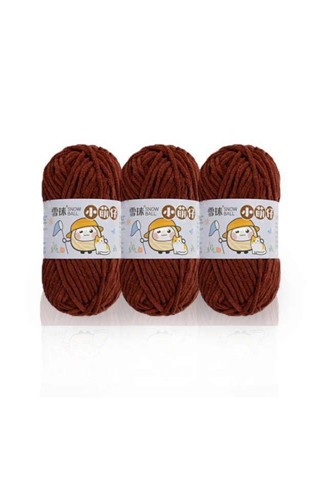 30 Coffee Colored 3Pcs Handmade DIY Knitted Chenille Wool Thick Ice Strip Thread Suitable for DIY Sc