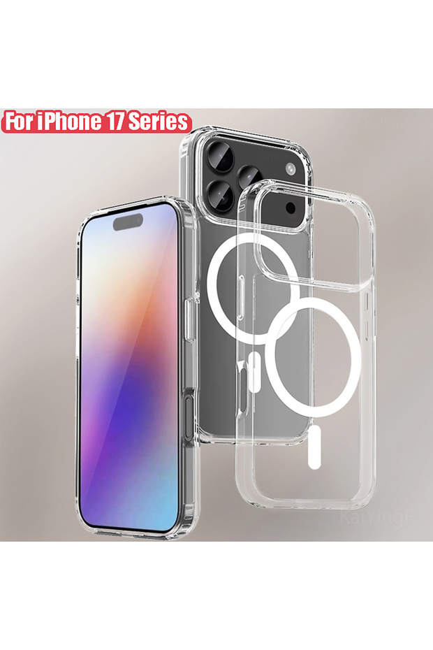 جراب شفاف فاخر مزود بشحن لاسلكي مغناطيسي لهاتف iPhone 17 Pro Max و iPhone 17 Air، يدعم تقنية MagSafe.