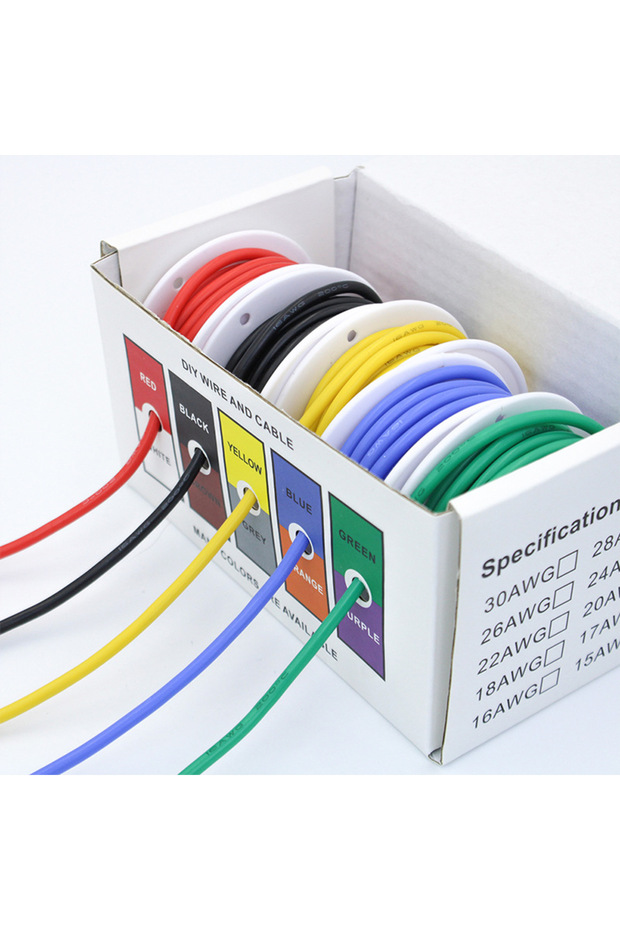 28AWG 5x10M Red 5 Colors Silicone Wire Tinned Copper Wire DIY Electric Wire Soft Electrical Wire Ho