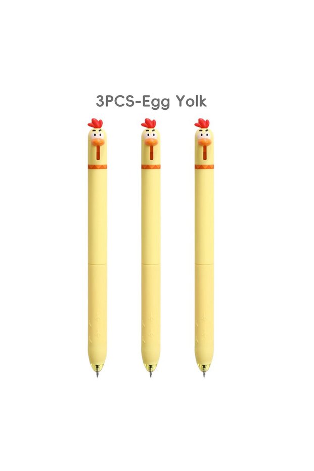 black Yellow-3pcs Back To School Funny Gel Pen Chicken Click Pen Stress Relief Toy 0.5mm Fast-Drying