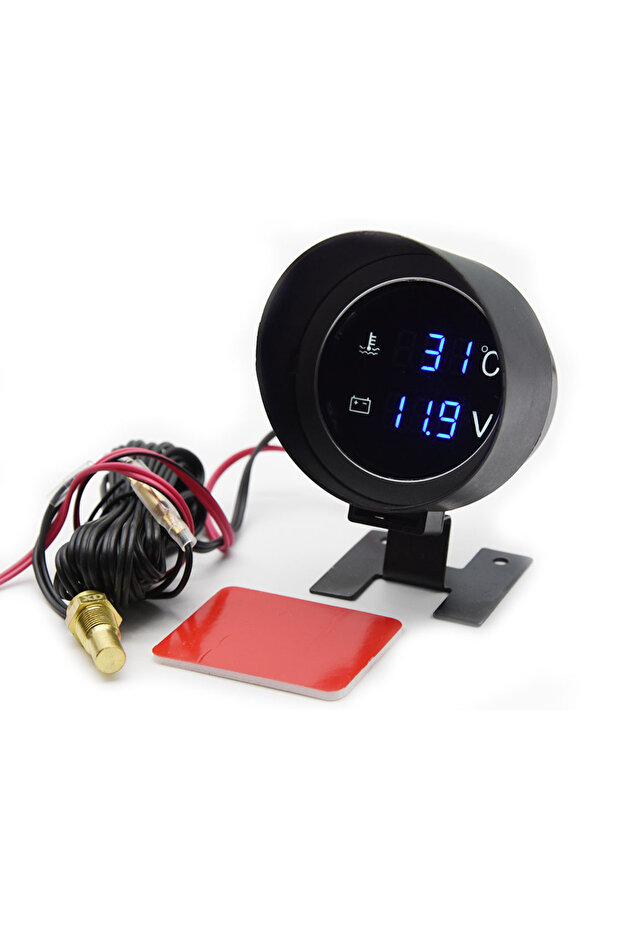 Only Gauge LED Digital Water Temp Gauge 2 in 1 Round Voltmeter With Temperature Sensor 1/8NPT Radiat