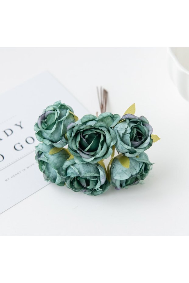 green 6Pcs Artificial Flowers Wedding Mini Bouquet Wreath Scrapbooking for Home Christmas Decor Diy