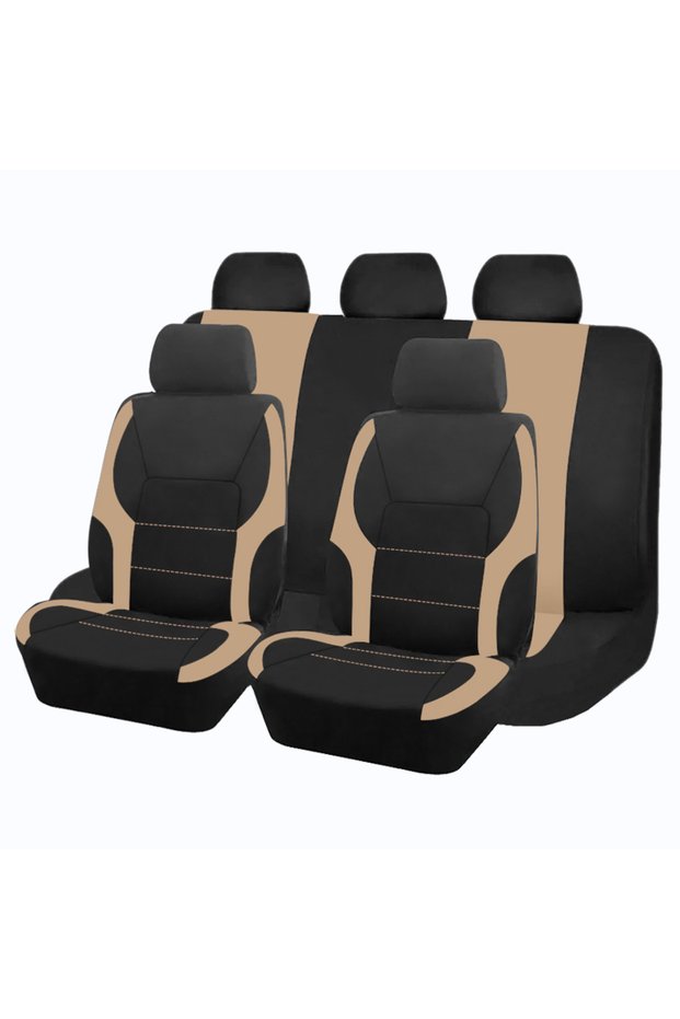 Beige 5 seat Universal Polyester Car Seat Covers Sporty Design Fit For Most Car Suv Truck Four Seaso