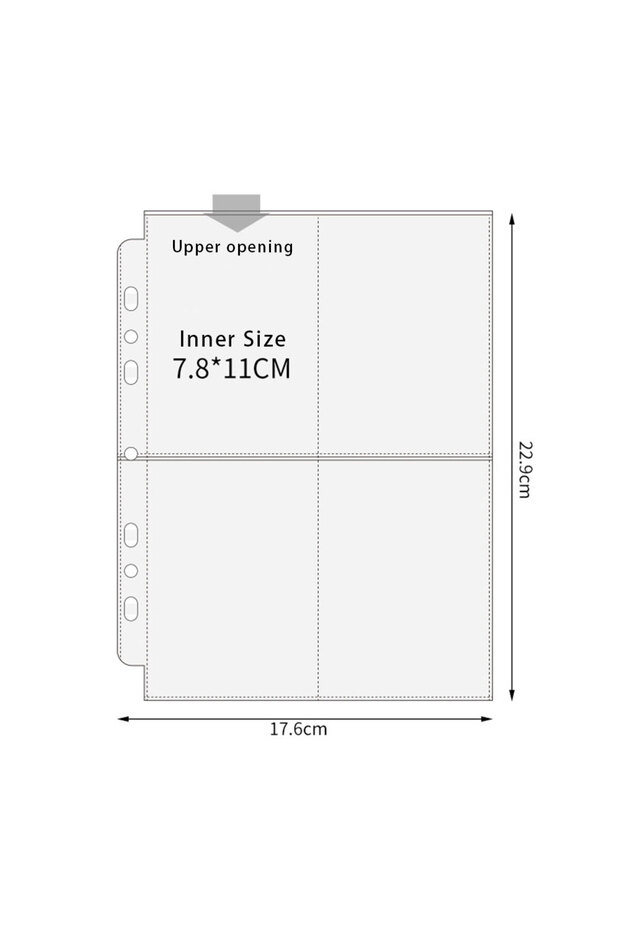 7Holes-4pocket 10pcs A5 3/7 Ring Binder Transparent Photo Album PP Inner Page Sleeves 1/2/4/6-Grid D
