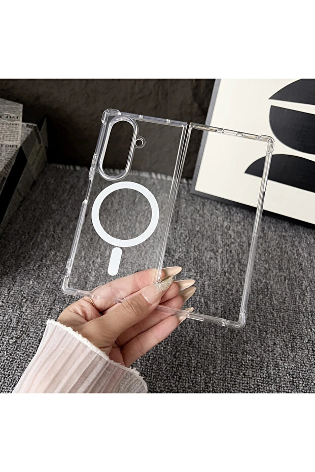 جراب شفاف لهاتف Galaxy Z Fold7 متوافق مع Magsafe، متوافق مع هواتف Z Fold 7 و6 و5 و4 و3 وFold7 وFold6 وFold5 وFold4، مغناطيسي ولاسلكي.