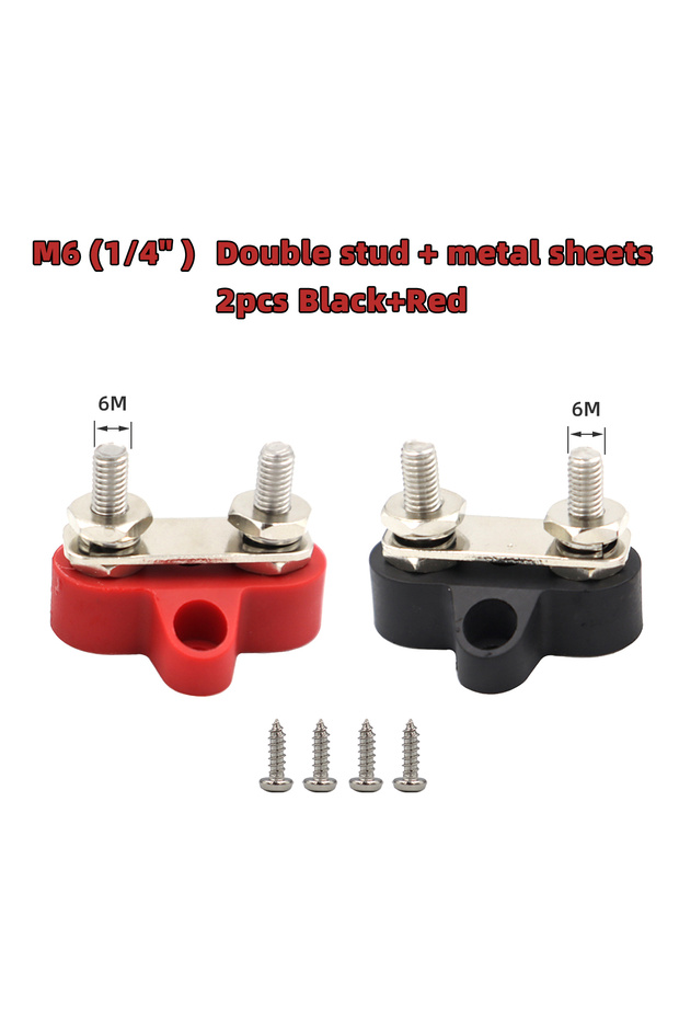 Style C M6 Red Black Terminal Block Studs M6 M8 Positive Negative Heavy Duty Bus Bar 5/16" 1/4" Powe