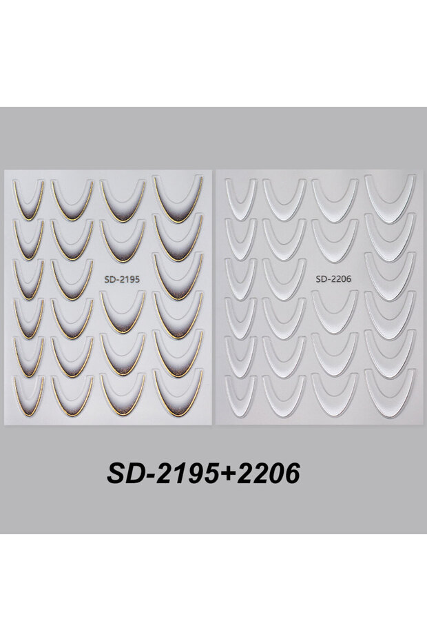 2pcs SD-2195-2206 2/4pcs Gradient French Nail Decals Brozing Gold Silver Curved Striped Design Glitt