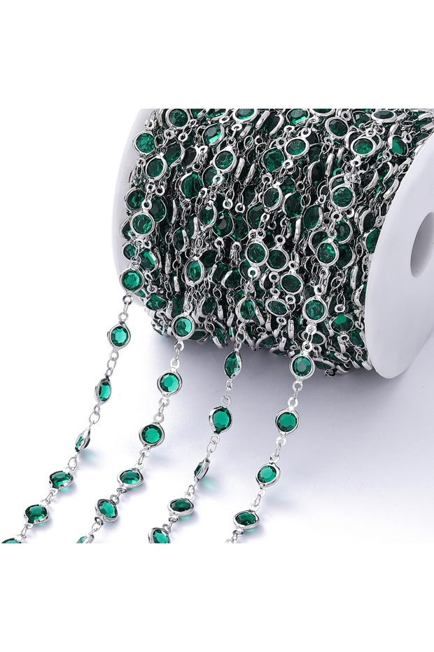 Jade green-Rhodium 1Meter 6mm Colorful Crystal Beads Beaded Chain Glass Bead Necklace Chain Findings
