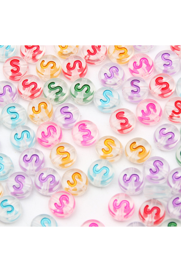 100pcs S 100Pcs 7mm Transparent Colorful A-Z Letter Acrylic Beads Round Flat Vowel Spacer Beads For