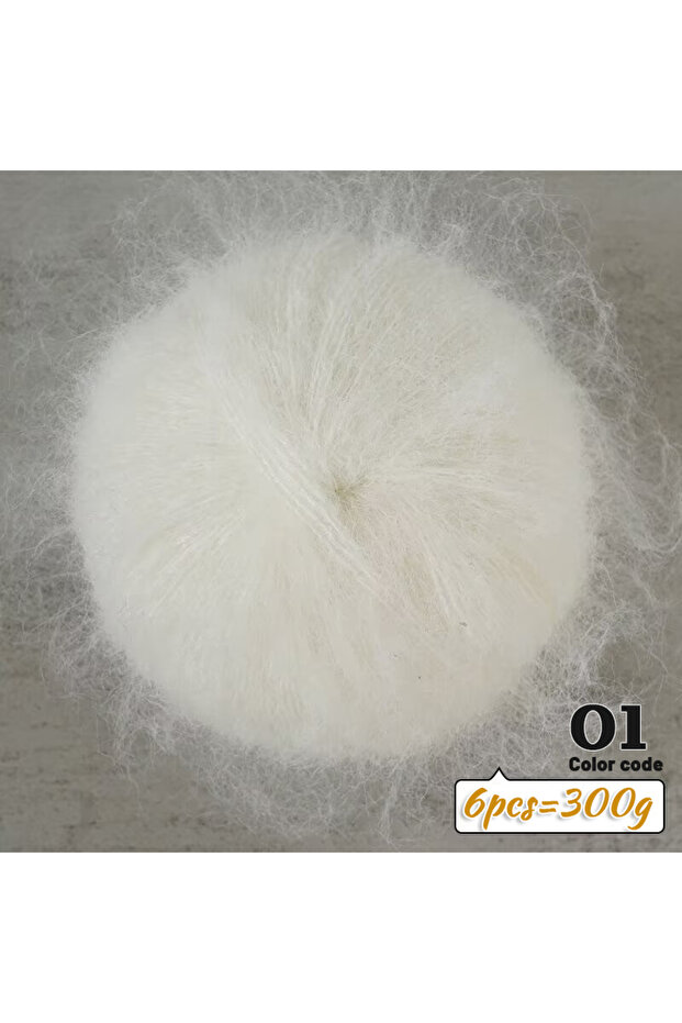 01 White 300g Colorful Long-Haired Alpaca Mohair Yarn, Handmade DIY Material, Knitting Needles, Autu