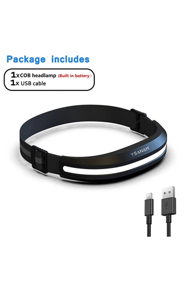 مصباح أمامي COB قوي محمول أسود قطعة واحدة قابل لإعادة الشحن عبر USB بإضاءة حمراء وبيضاء، ضوء عمل خارجي، كاميرا