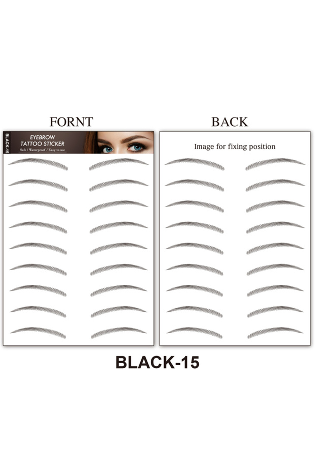 black-15 Eyebrow Makeup Tattoo Sticker Water-based Hair-liked Waterproof Long Lasting False Eyebrows