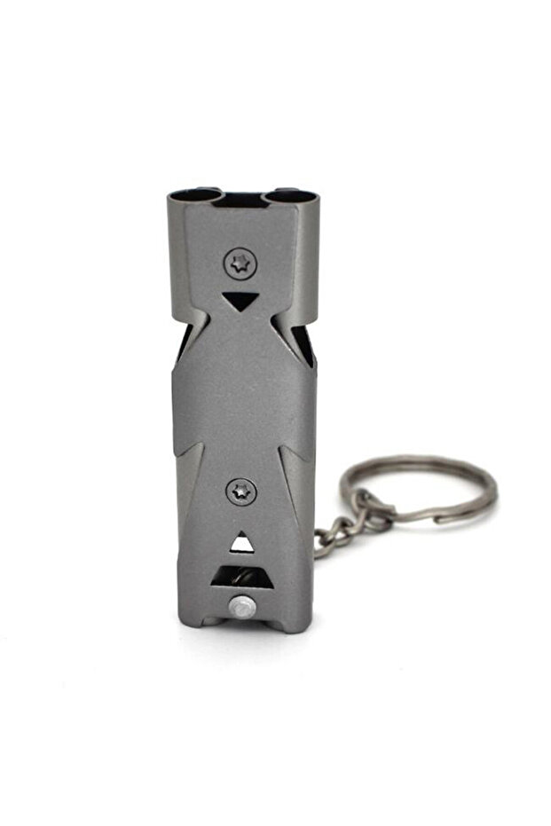 gray Outdoors High Decibel Portable Keychain Whistle Stainless Steel Double Pipe Emergency Survival