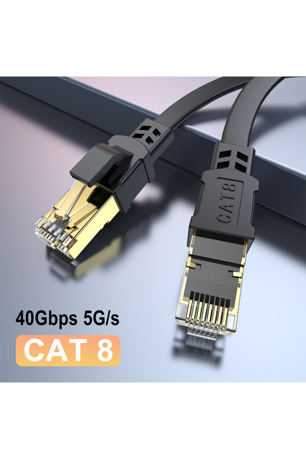 كابل إيثرنت مسطح CAT8 بطول 3 أمتار بسرعة 40 جيجابت في الثانية وتردد 2000 ميجاهرتز CAT8 RJ45 لشبكة LAN بطول 10 أمتار و15 بوصة