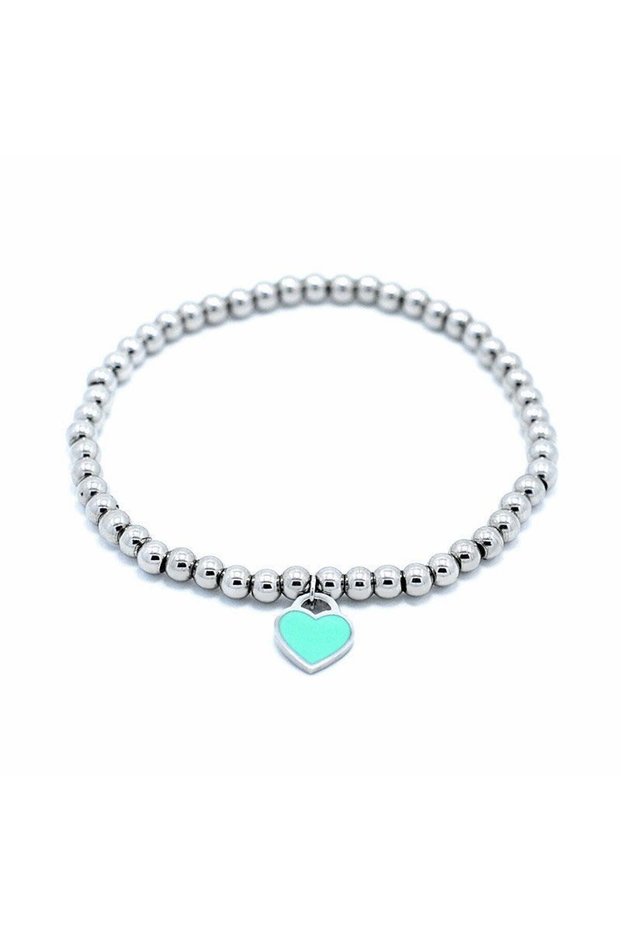 Silver green Chic Single Heart Stainless Steel Bead Chain Love Pendant Bracelets for Women Girl Drip