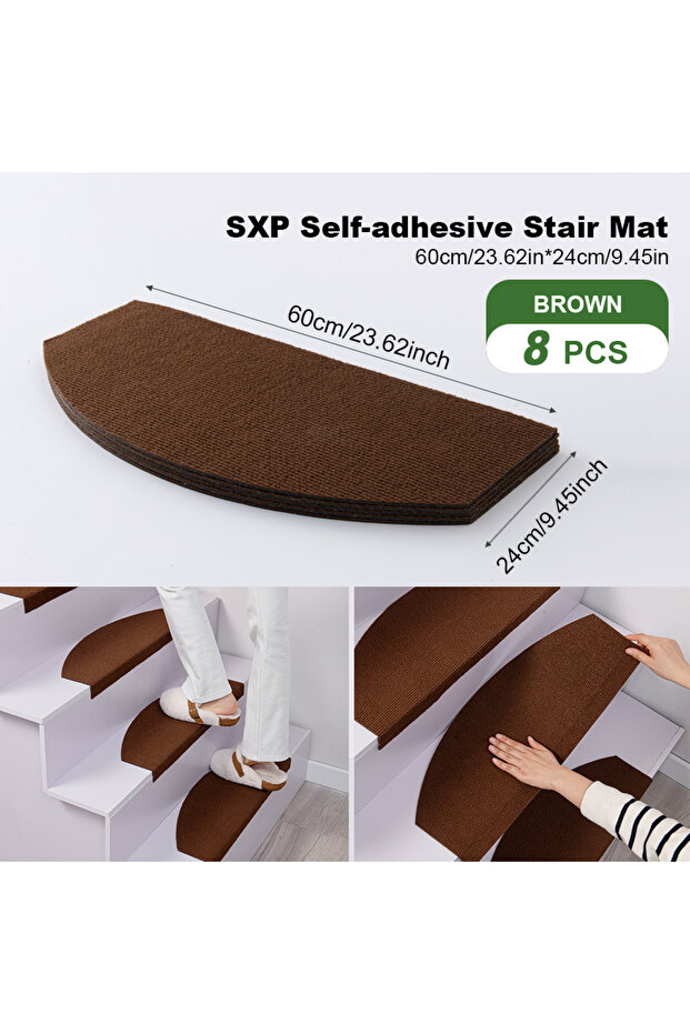 60X24Cm-8Pcs By-Ltd-Zongse 8-Piece Set of Semi-Circular Self-Adhesive Stair Mats, Sxp Self-Adhesive