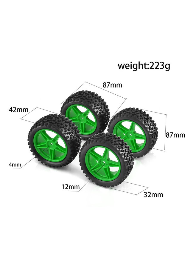 4pcs green RS Wear-Resistant Off Road Tires Plastic Wheel Rim Rubber Tyre for 1:10 RC Car HSP 94107