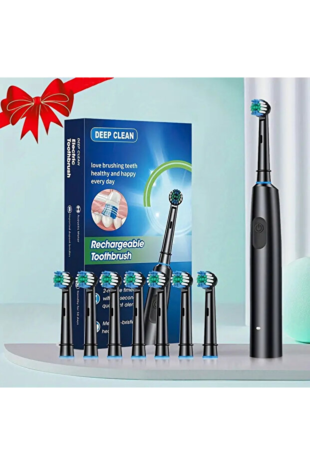 8 Replacement Heads Round Rotating Electric Toothbrush for Adults, Soft Bristles, 5 Cleaning Modes,