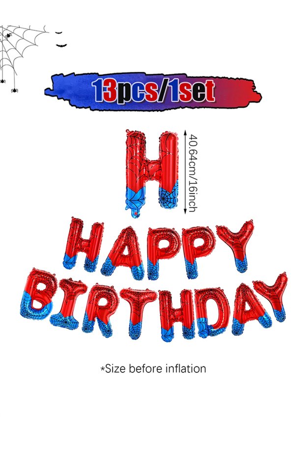 Other 1set 1/2/68 pcs Spider Theme Birthday Set, Spider Theme Happy Birthday Banner Balloons, Boy's