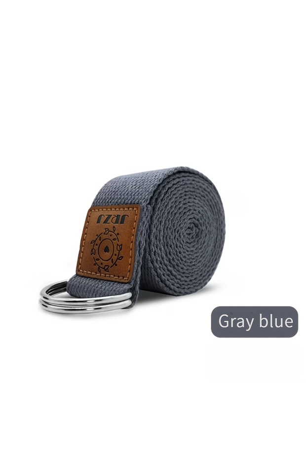 Gray Blue Leather Label Yoga Stretching Strap for Fitness, Open Shoulders Back, Dance-Fitness Access