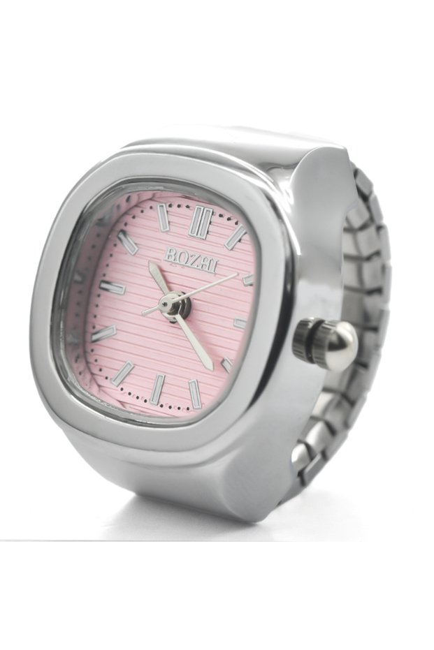 silvery-pink Ring Quartz Watch New Hot Sales Creative Alloy Shell Finger Square Dial Couple Men And