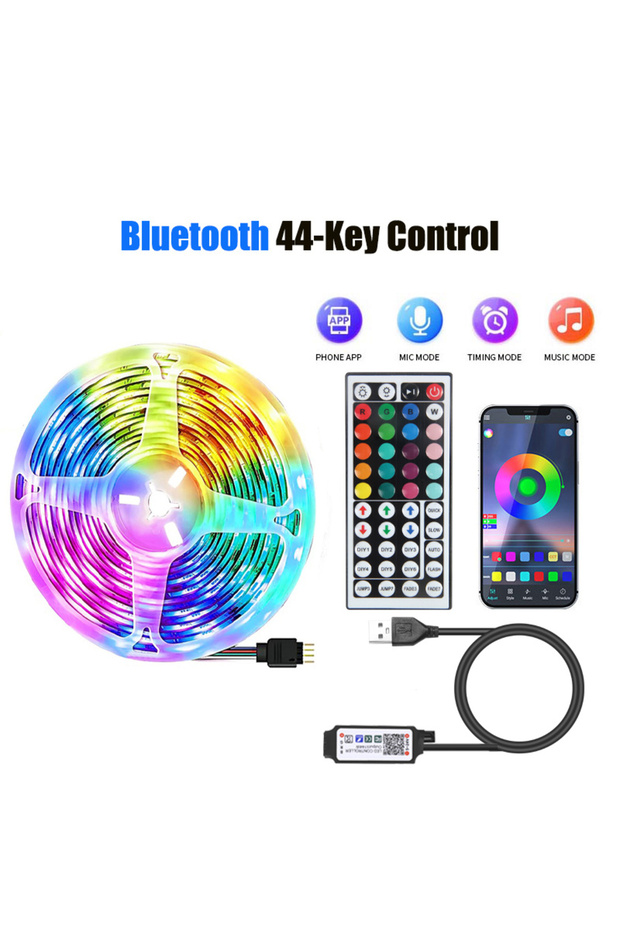 شريط إضاءة LED بطول 1 متر، غير مقاوم للماء، يدعم تقنية بلوتوث، 44 كيلو هرتز، منفذ USB، طوله من 1 إلى 30 متر، RGB 5050، قابل للتحكم عبر تطبيق بلوتوث.