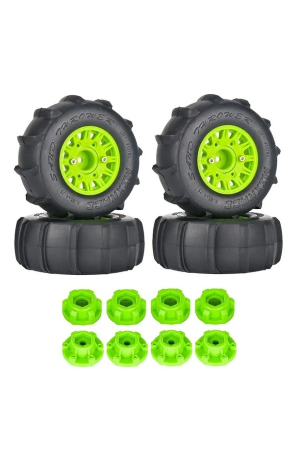 green 4Pcs 116mm 1/8 1/10 Short Course Truck Sand Tire with 12mm 14mm 17mm Wheel Hex for Traxxas Sla