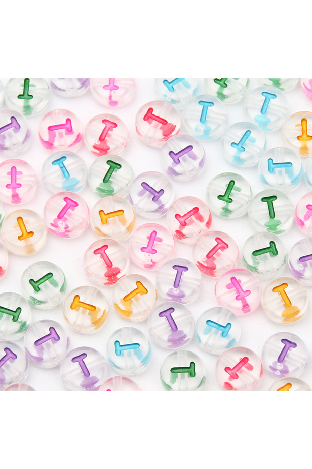 100pcs T 100Pcs 7mm Transparent Colorful A-Z Letter Acrylic Beads Round Flat Vowel Spacer Beads For