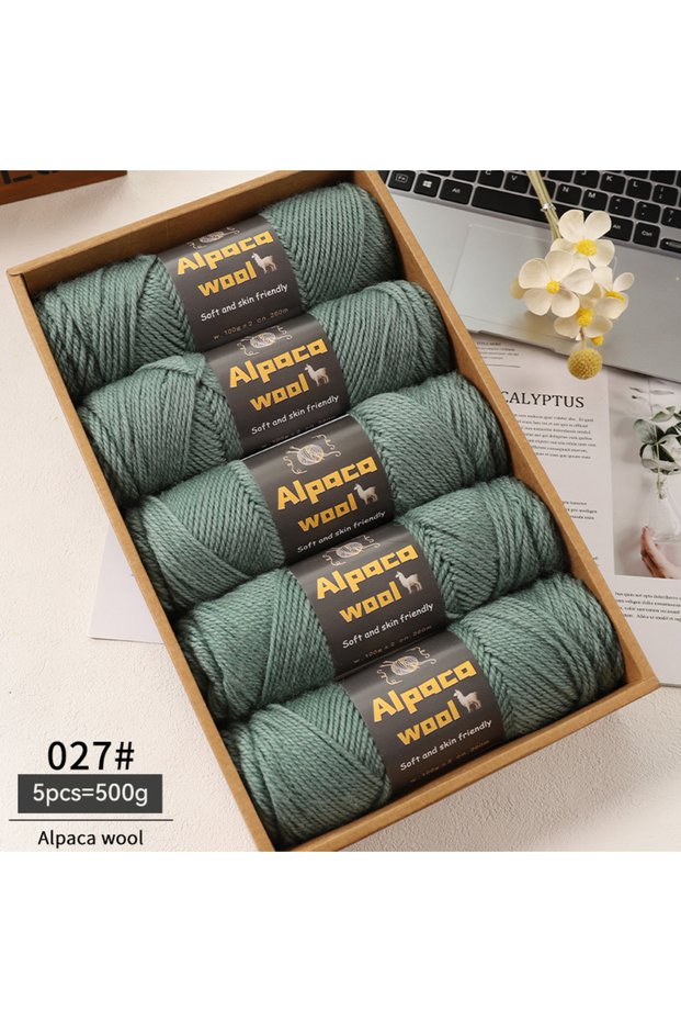 27 Deep Bean Green 500g Alpaca Wool 245 Chunky Knitting Yarn Multi-Color Autumn and Winter Fashionab