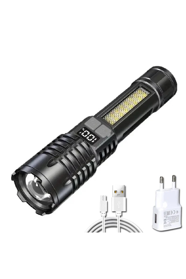 مصباح يدوي LED قابل لإعادة الشحن من ZOOM، إصدار أوروبي، ضوء تحذير أحمر وأزرق محمول، مصباح تكتيكي قابل للتكبير