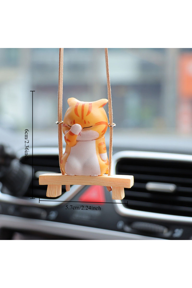 Yellow Creative Face Covering Cat Swing Car Accessories Decorative Pendant Cute Car Pendant