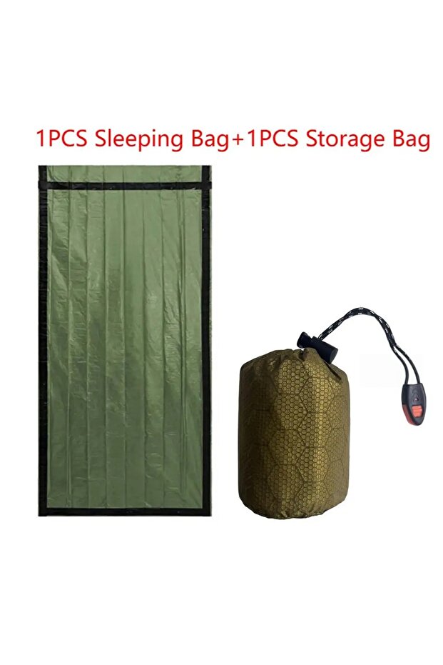 Green-1set Emergency Sleeping Bag Aluminum Film Thermal Sleeping Blankets Waterproof Windproof Warm