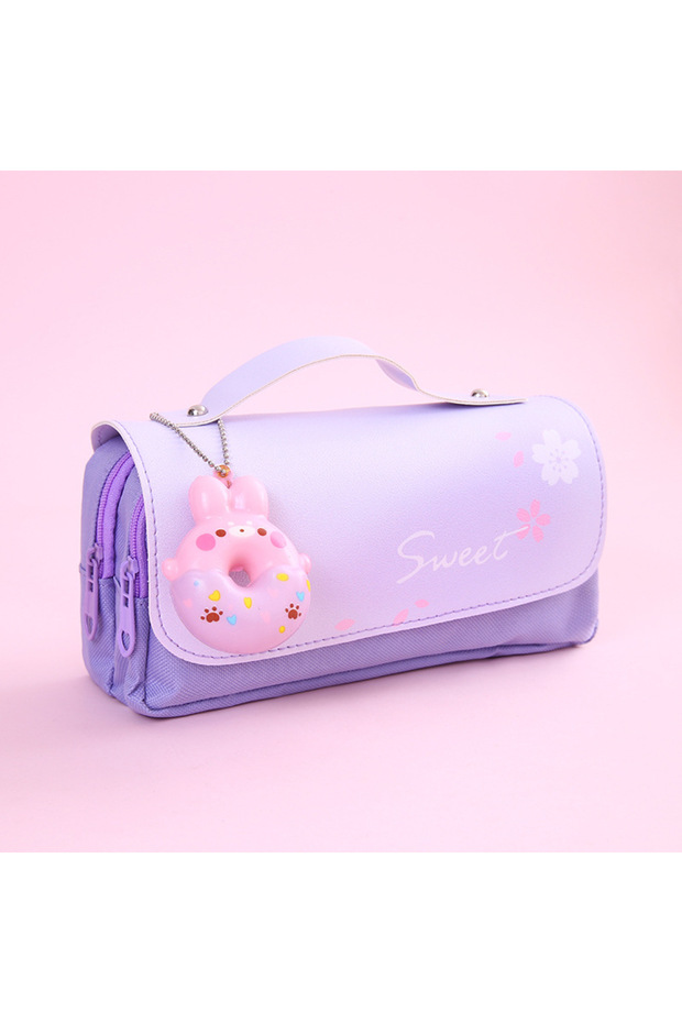 Donut purple-A Cute Decompression Pencil Case Large Capacity Storage Bag Back to School Supplies Kaw