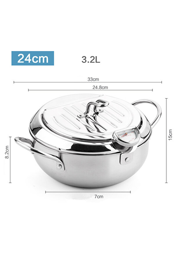 L LMETJMA Japanese Deep Frying Pot with a Thermometer and a Lid 304 Stainless Steel Kitchen Tempura.