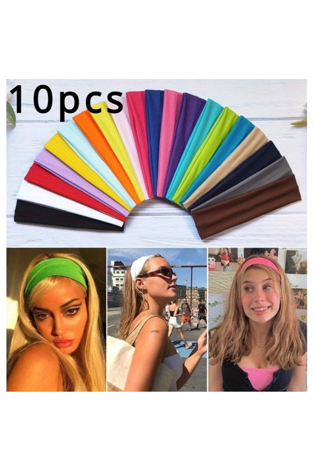 10pcs 10 Pcs Elastic HairBand Fashion Headbands For Women, Solid Color Running Fitness Yoga Hair Ban