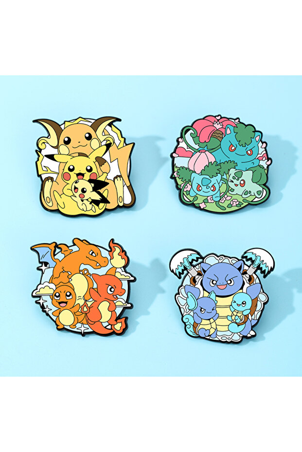 MINISO 1 4pcs Cute Pokemon Japanese Anime Enamel Pin Pikachu Squirtle Bulbasaur Charmander Brooches