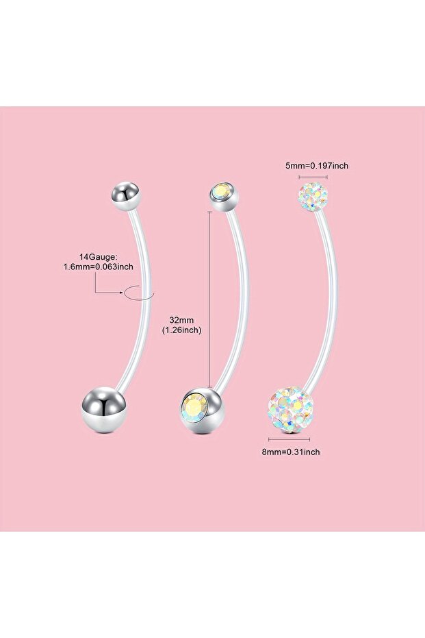 Straight Barbell body Navel & Bell Button Rings C 3pcs 14G Elegant & Cute Plastic Belly Button Rings