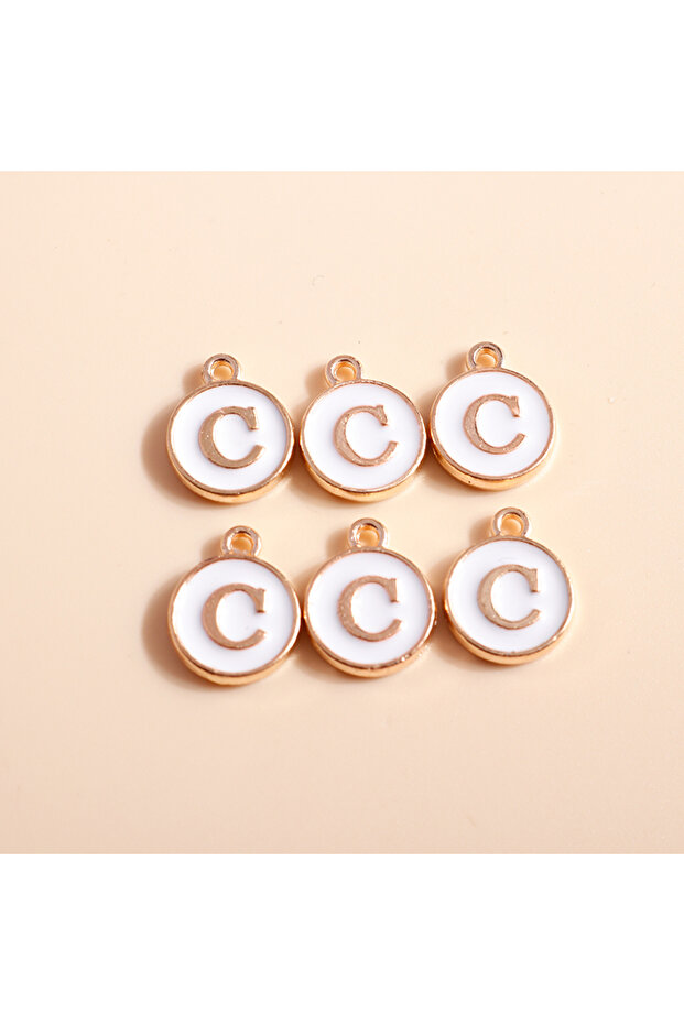 WHITE C 10pcs Cute Mini White Alphabet 26 Letters Charms Pendants for DIY Name Jewelry Necklace Brac