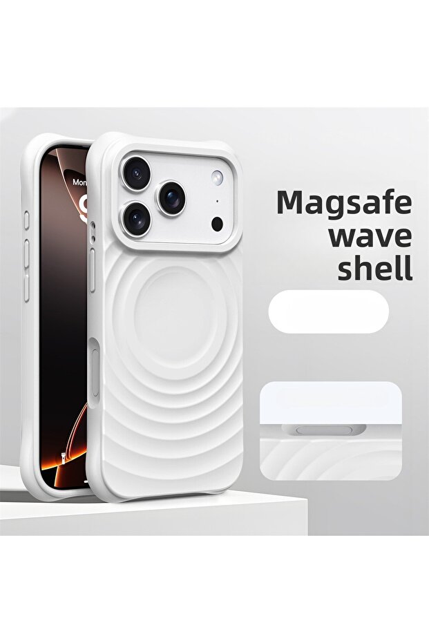 غلاف هاتف رسمي أبيض اللون لهاتف iPhone 16 Pro، متوافق مع iPhone Air 17 و16 و15 و14 Pro Max، مصنوع من السيليكون بنقشة تموجات الماء.