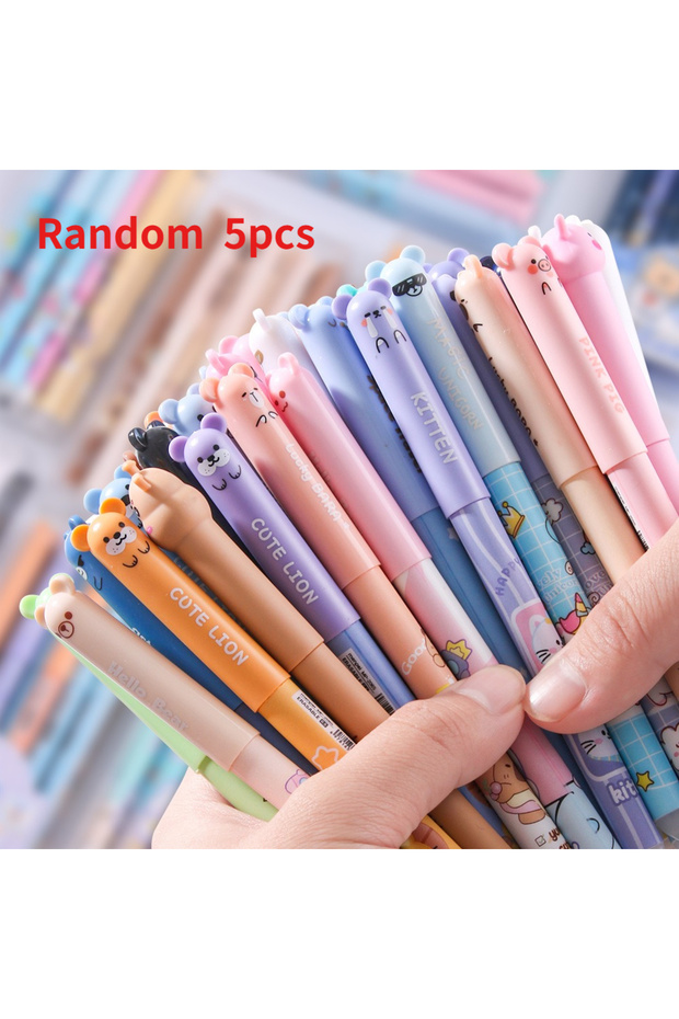 ZXB1043-Random 5psc Mixed random cartoon erasable high-visibility neutral pens, easy-to-wipe erasabl