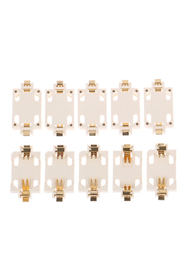 Gold 10-Pack Gold-Plated Battery Holders for CR2032/2025/BS-6 - SMD PCB Mount with Tin-Plated Contac