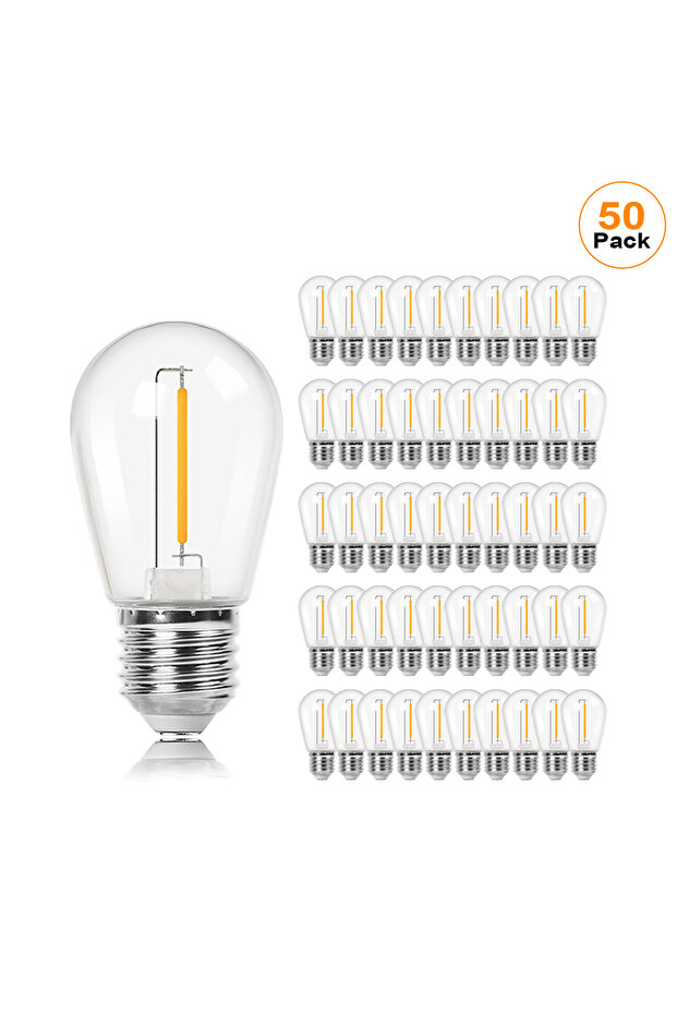 1 وات نعم E26 110 فولت 50 عبوة من مصابيح سلسلة LED S14 1 وات تعادل 11 وات قاعدة E27 مصباح Edison البلاستيكي العتيق