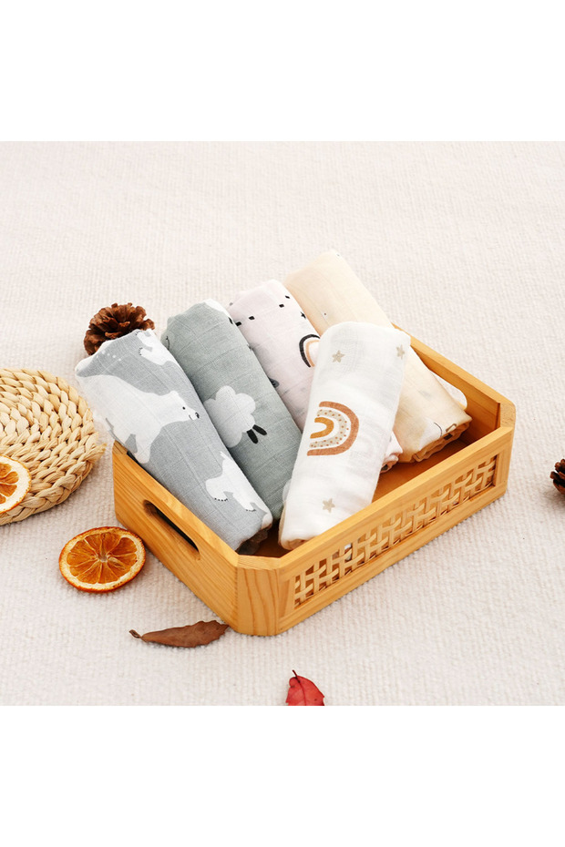 60X60cm KB006-MB38 Elinfant 5pcs Gift Set Bamboo Cotton Muslin Bib Burp Cloth 100% Cotton 60*60cm 2