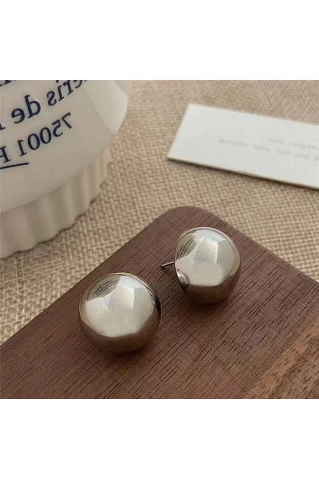 J26031201-2 Smooth Round Earrings For Women Big Ball Metal Stud Earrings Classic Gold Color Geometri