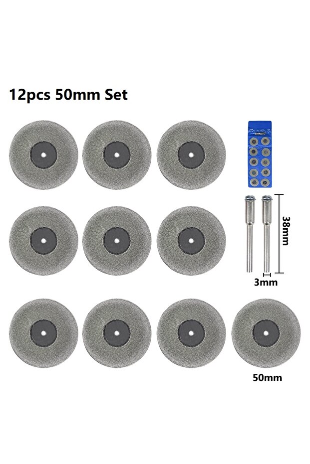 12pcs 50mm Set 12pcs 16-60mm Mini Diamond Cutting Disc With Mandrel Circular Saw Blade for Dremel Ro