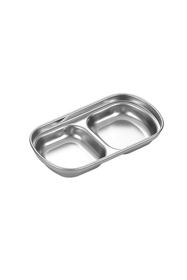 1Pcs-Silver 2 Disc 1/4 Pcs Stainless Steel Divided Seasoning Sauce Dip Bowl, 1/2/3/4 Compartment Kor