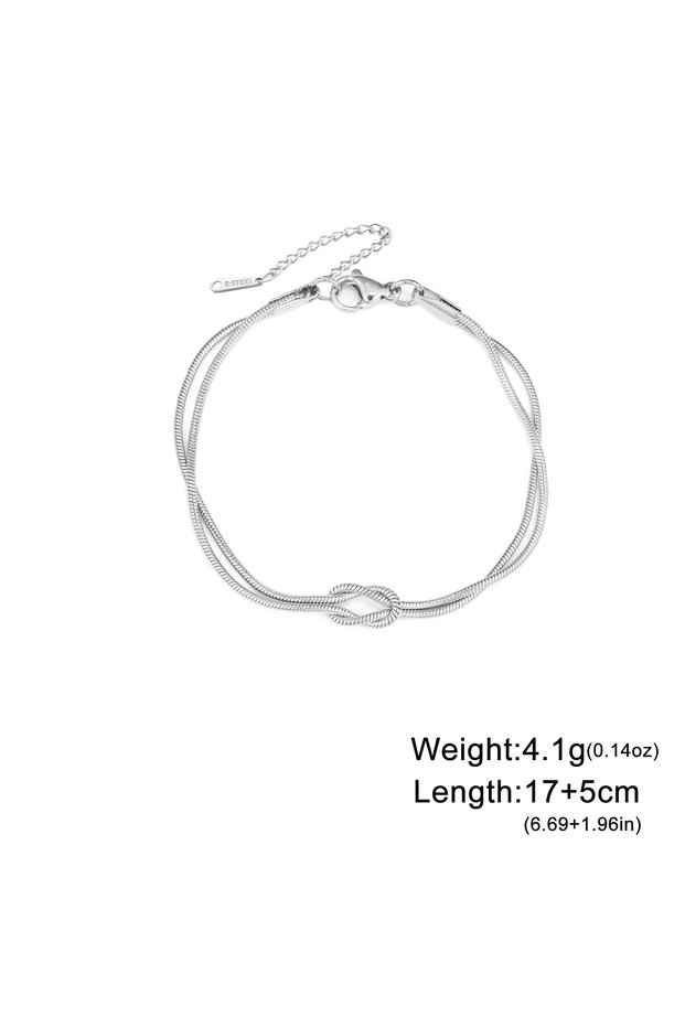 A 17-22cm Steel color Cazador Love Knot A-Z Initial Letter Snake Chain Bracelet Stainless Steel Jewe