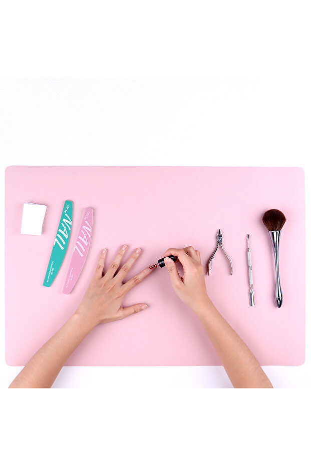 40-60cm-pink Nail Art Table Mat, Pink White Soft Microfiber PU Leather Nail Pad, Foldable Nail Art R