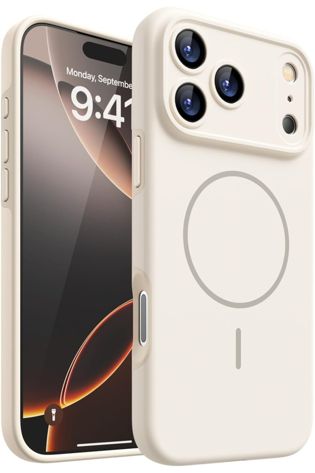 جراب سيليكون مغناطيسي ناعم بيج اللون لهاتف iPhone 17 Pro، متوافق مع Magsafe، متوافق مع هواتف iPhone 17 Air و16 و15 و14 و13 و12 Pro Max Plus