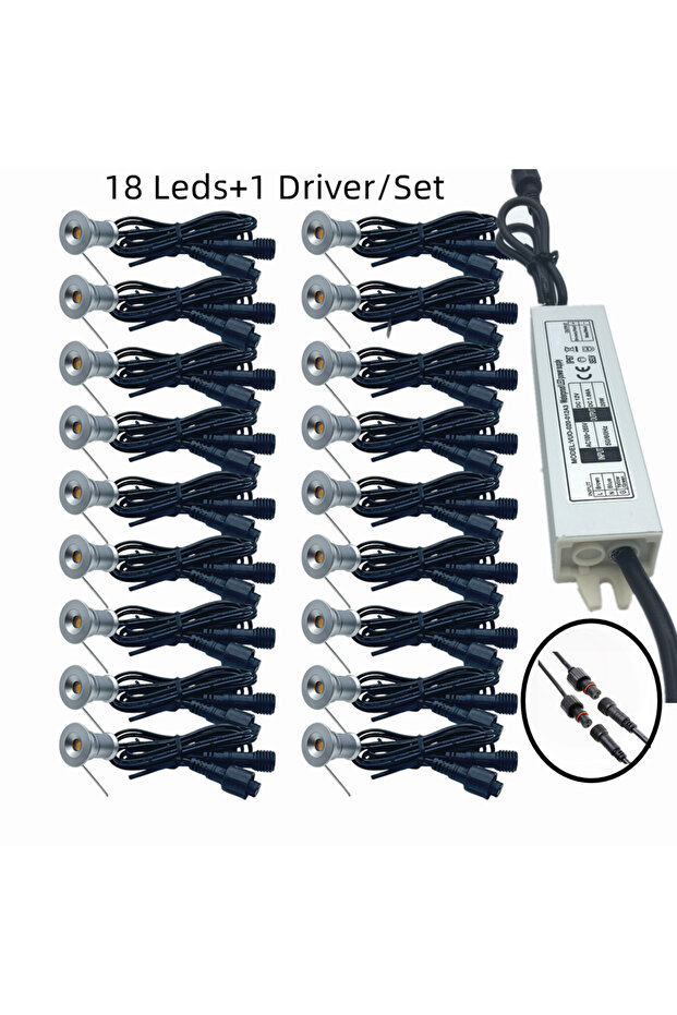 6000K أبيض بارد 18 قطعة مصابيح LED مصباح LED صغير IP67 مقاوم للماء 15 مم سلم حديقة تحت الأرض